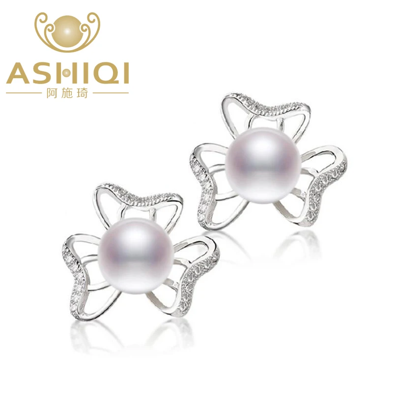 New Natural Freshwater 9-10mm Big Pearl with 925 Sterling Silver &amp Rhinestone Stud Earrings for women pearls jewelry | Украшения и