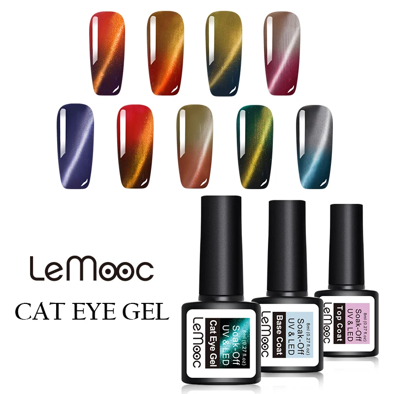 

LEMOOC 8ML Thermal Magnetic 3D Cat Eye Gel Nail Polish Temperature Color Changing Soak Off UV Gel Varnish Long Lasting Nail Gel