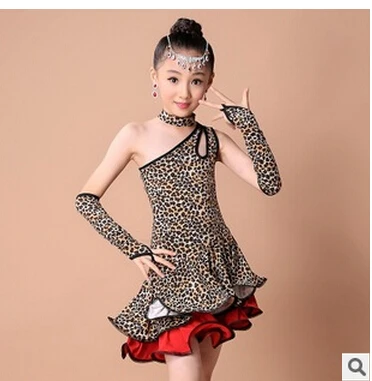 

Free shipping rumba latin dance dress tango samba 100-160cm leopard print 7 size fashion professional girl child dress costume