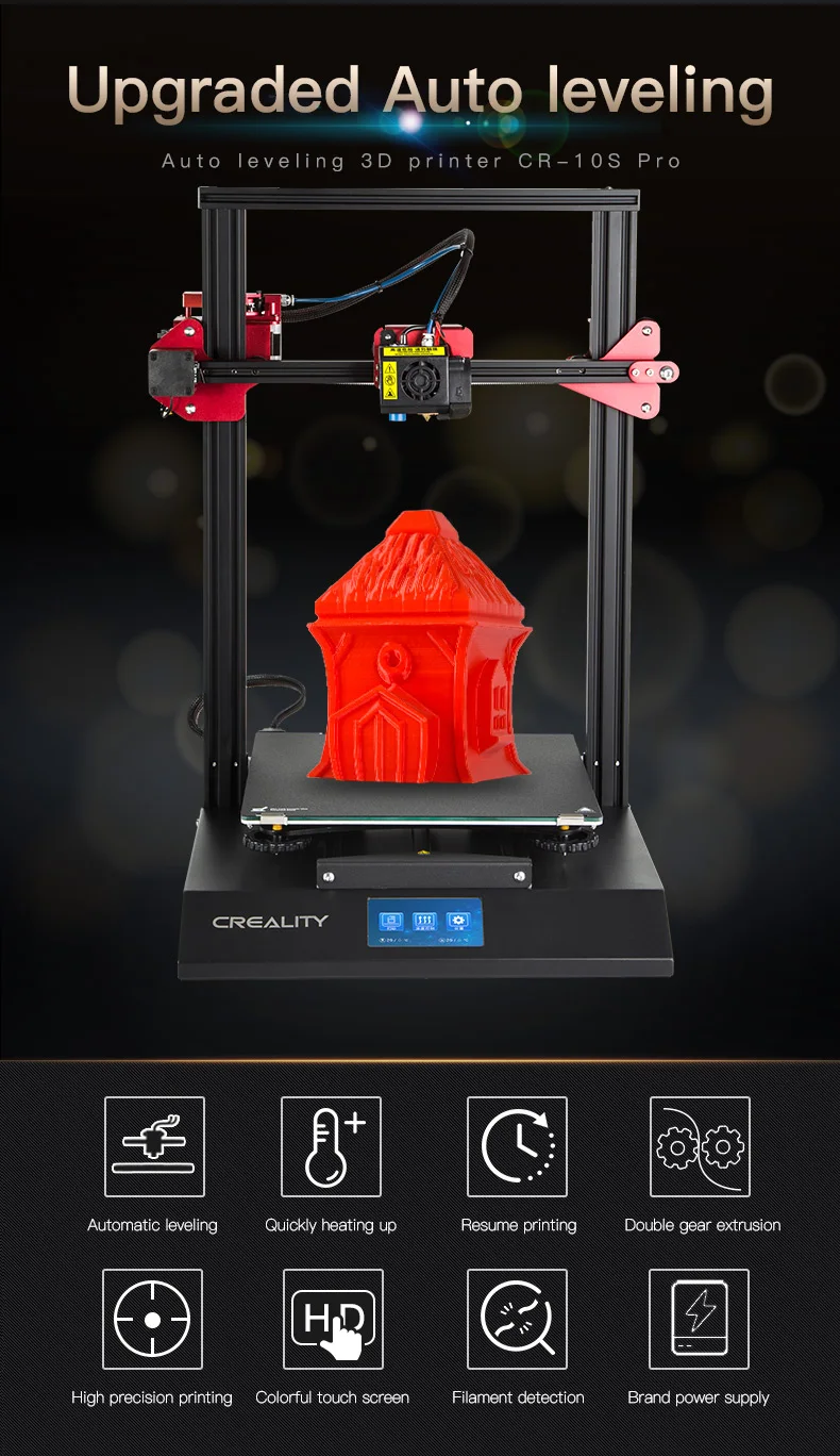 CREALITY 3D CR-10S Pro датчик автоматического выравнивания принтер 4,3 дюймов сенсорный ЖК-дисплей Печать накаливания обнаружения Funtion MeanWell power