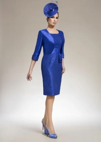Hot Royal Blue Satin Knee Length Mother Bride Dress Lace With Hot Royal Blue Satin Knee Length Mother Bride Dress Lace With Bolero Jacket 2017 Vestidos