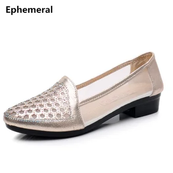 

Ladies Concise Crystal Low Heel Pumps Stilettos Pointy Toe Mesh air Breathable Black Gold Low Heel Pumps Summer Soft Sole 35-41
