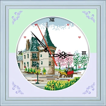 

Joy Sunday Castle and Carriage Counted Cross Stitch 14CT Cross Stitch Set Wholesale Clock Cross-stitch Kit Embroidery Needlework