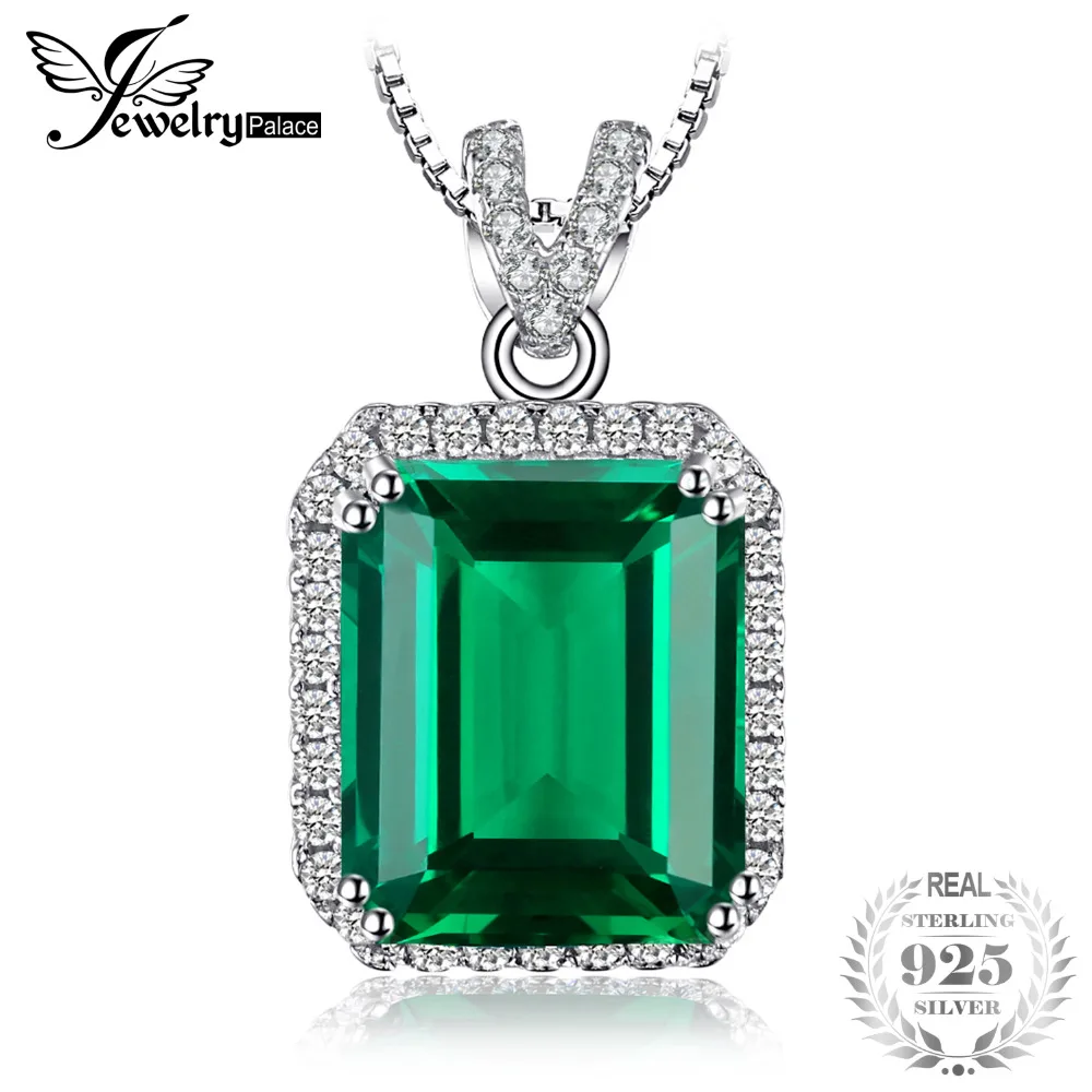 

JewelryPalace 6.5ct Created Emerald Necklace 45 cm Silver Chain Genuine Real Solid Pure 925 Sterling Silver Fine Jewelry 2018