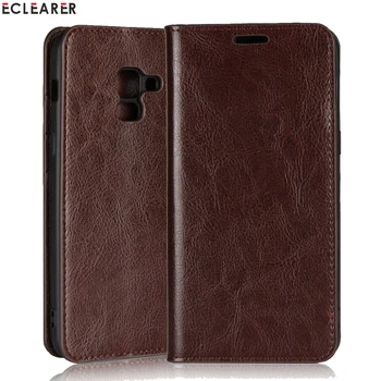 

ECLEARER Wallet Case For Samsung Galaxy A8 2018 Genuine Leather Case Vintage Card Slots Flip Case For Samsung A8 2018 5.6" Cover