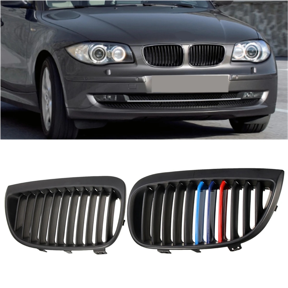 Pair Left & Right Car Front Sport Kidney Grill Grilles Matt Black For