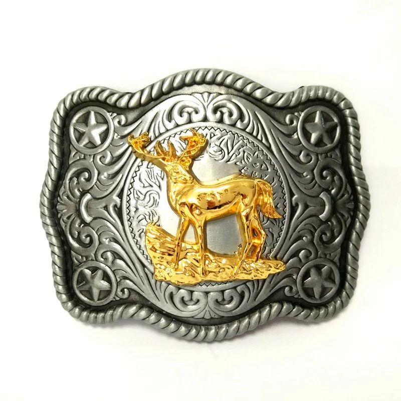 Western cowboy Gold deer belt buckle metal mens big buckle for belts accessories retail ...