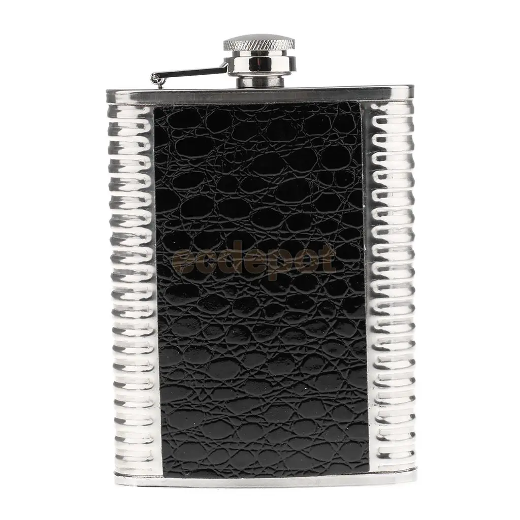 Hip Flask 8oz Brush Stainless Steel/& Leather Effect Alcohol Drink Black Pick