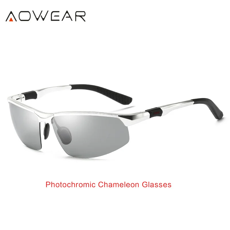 AOWEAR Photochromic Sunglasses Men Polarized Chameleon Glasses HD Day Night Vision Driving Eyewear
