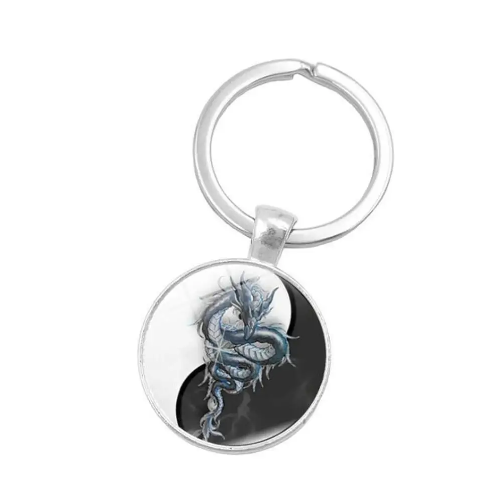 

XIUFEN Cat/Dragon/Tree Of Life Round Glass Pendant Cabochon Key Chains Retro Animals Keychain Best Gifts for Her/Him