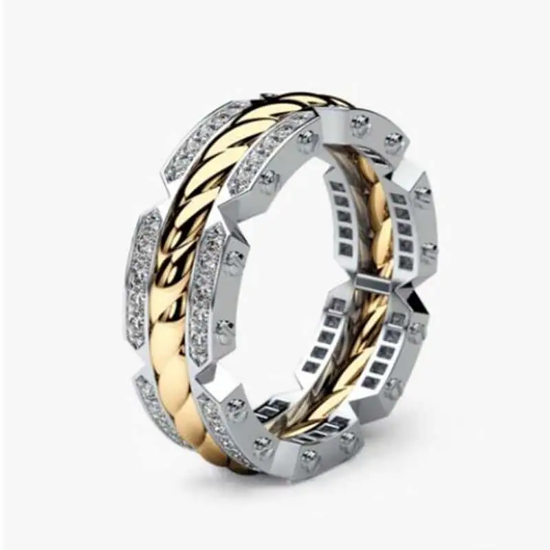 HUITAN Persönlichkeit Unisex Casual Ring Kreative Reifen Geformt Engagement Ring Twist Zwei Ton Elegante Gleiche Geschlecht Ring Dropshipping