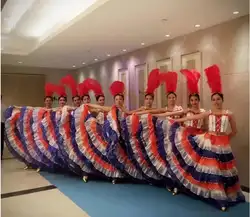 Перо Танцевальный костюм открытие Танцы производительность испанского фламенко платье