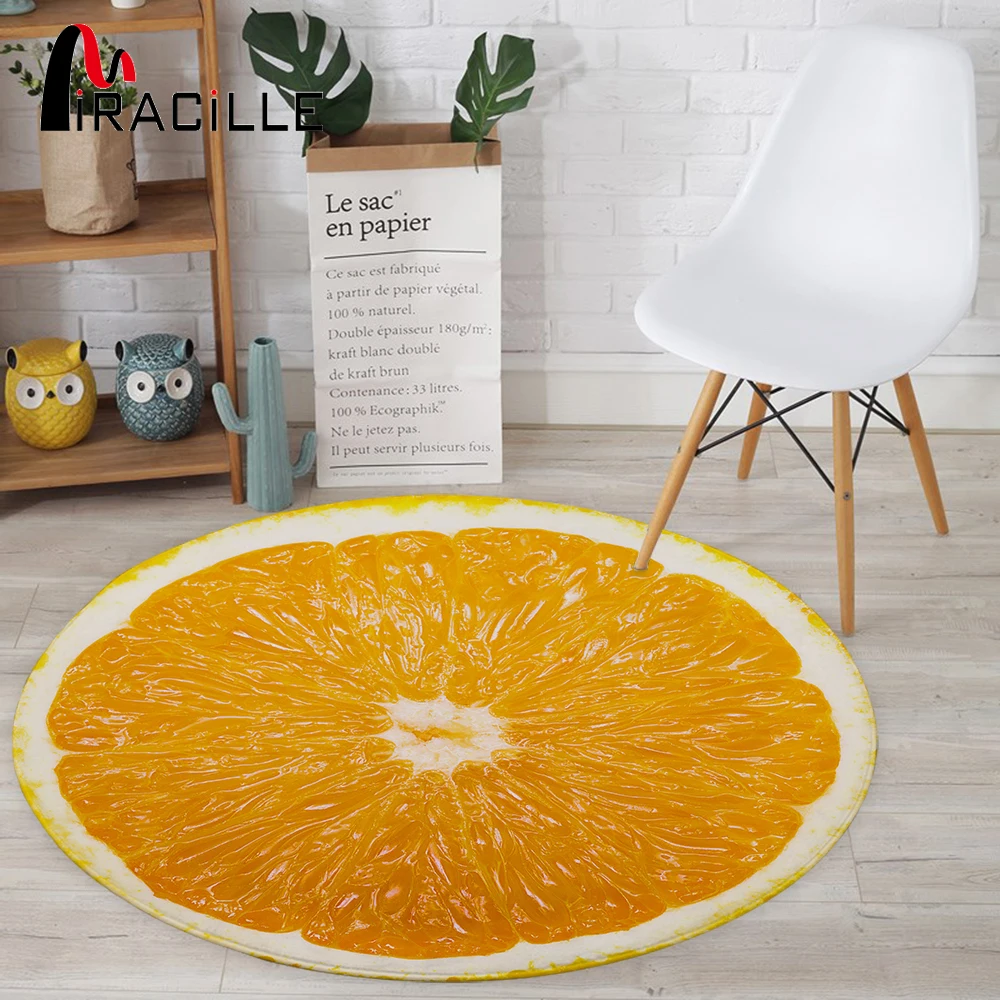 

Miracille 3D Print Fruits Round Carpet Soft Coral Velvet Bed Living Room Rug Non-slip Bathroom Mat Table Chiar Yoga Mat Decor