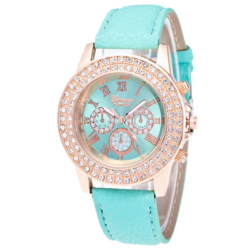 Модные женские часы-браслет, карамельные женские часы, стразы, кожаный ремешок, наручные часы, женское платье, relojes mujer#110717 - Цвет: Зеленый
