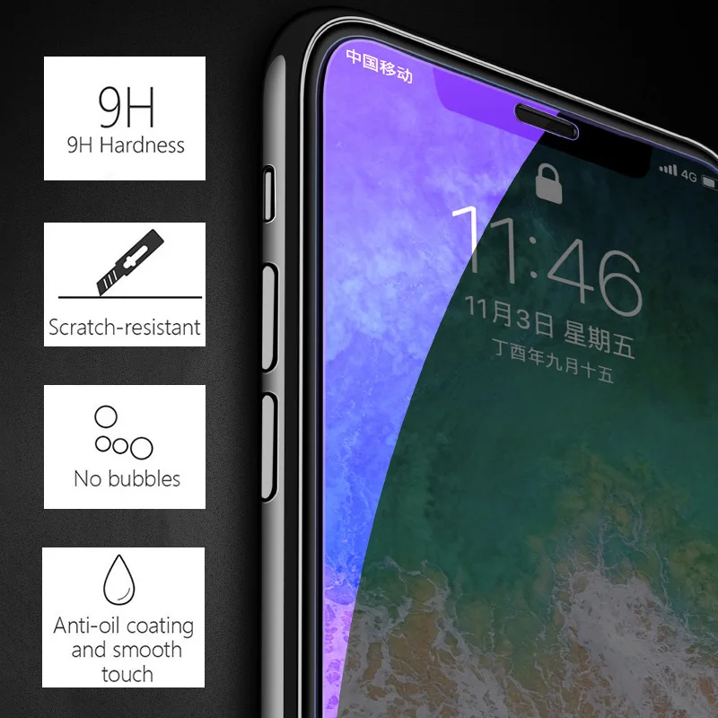 KIPX1127_3_Anti Blue Light Tempered Glass for iPhone 6 6S 7 8 Plus XS XR XS Max 9H 2.5D Protective Film