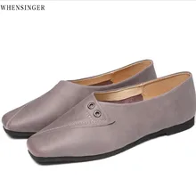 Whensinger-винтажные элегантные модные удобные женские туфли на плоской подошве; лоферы из натуральной кожи; повседневная обувь на плоской подошве с заклепками