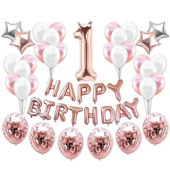 

KUKUZHU 1st Happy Birthday Balloons Foil Number Balloons Banner First Baby Boy Girl Party Decorations My 1 Year Supplies