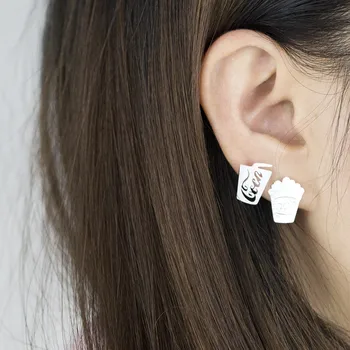 

10pairs/lot Unique Food Design Bijoux Femme Jewelry Stainless Steel Gold Color Mini Popcorn And Coke Stud Earrings For Women