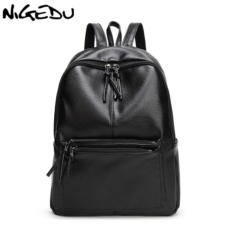 

High quality soft PU leahter women backpack school travel bag vintage backpacks black Rucksack Bag girls mochila kanken