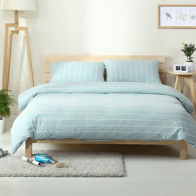 Us 77 27 8 Off 4pcs 100 Cotton Jersey Knitted Bedding Sets Light Aqua Blue And White Stripe Bedlinen For Modern Bedroom Set Queen Fitted Sheet In