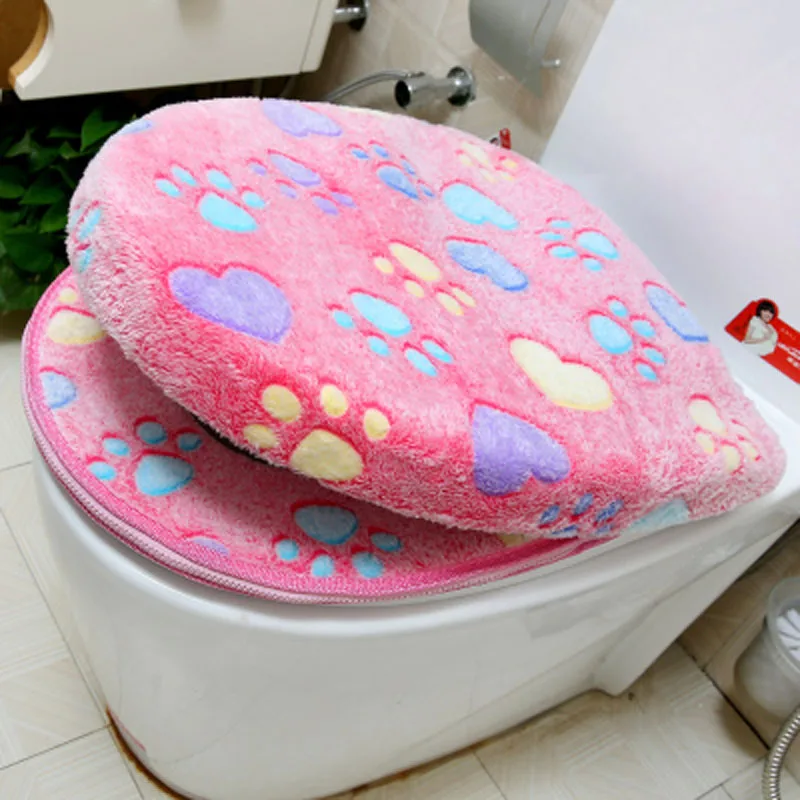 Thick Coral velvet luxury toilet Seat Cover Set soft Warm Zipper One