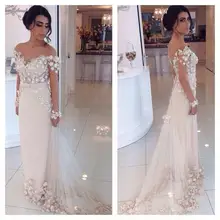 Charming Blumen Gericht Zug Abendkleid der Schulter langen Ärmeln Partei Vestidos V-Ausschnitt Perlen Sheer Zurück und Arm Kleid