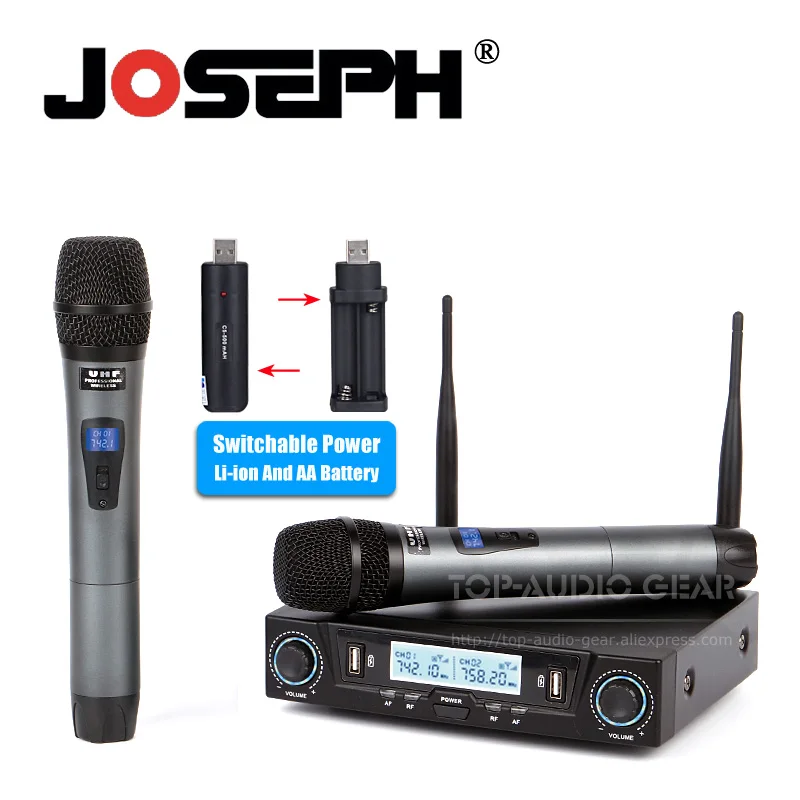 Высококачественный UHF литий ионный аккумулятор 2 x ручной микрофон