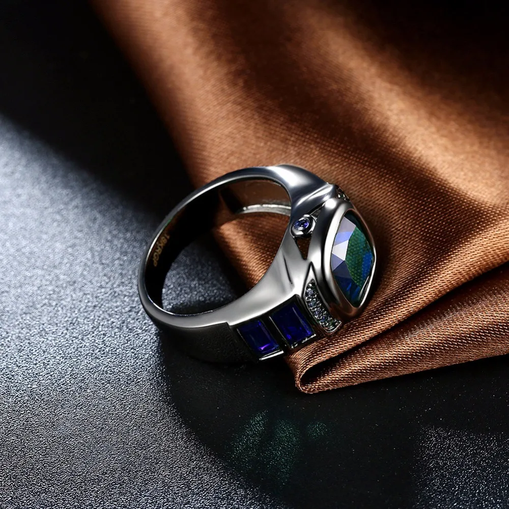 Luxurious Blue Square Cubic Zirconia Party Ring Accessorise Black Gun Color Rings For Womens Fashion Jewelry (JewelOra RI103311)