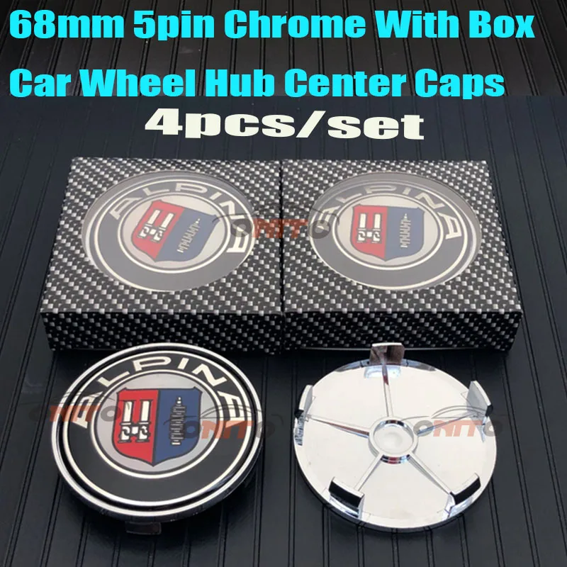 

With Box 68mm 5PINS 4pcs/set Car wheel hub logo cap Auto wheel center emblem covers logo badge chrome base PVC Car-styling 68MM
