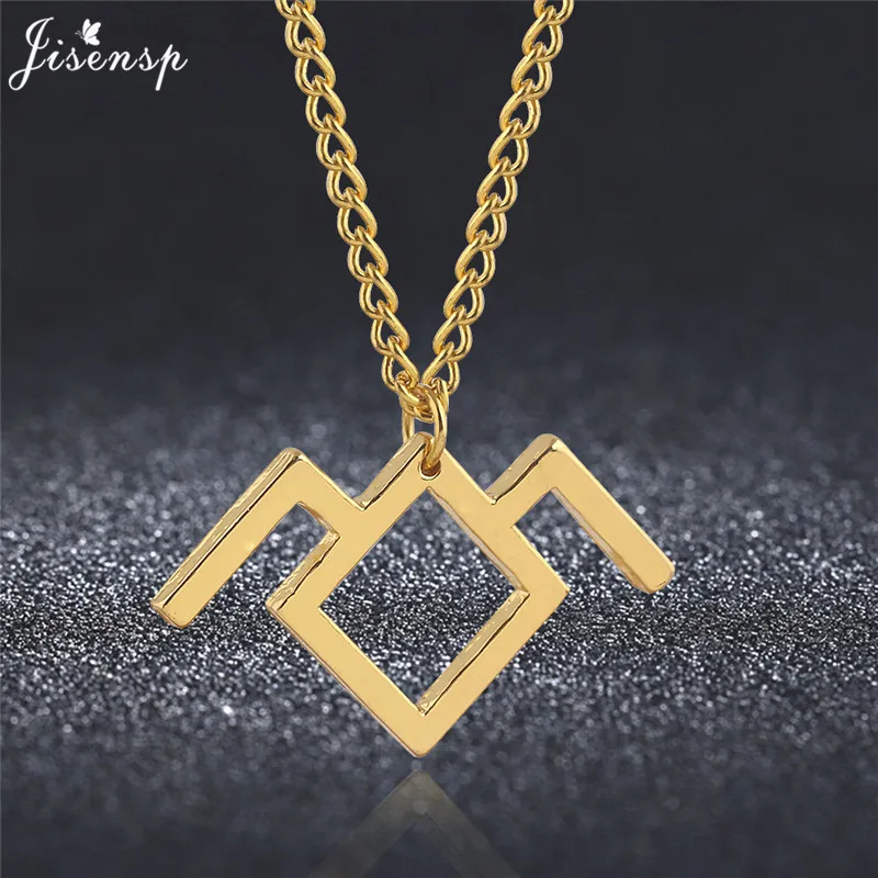 

Jisensp Geometric Twin Peaks Necklace for Women Long Chain Necklaces Pendants Fashion Jewelry Stainless Steel Collier Femme