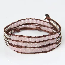 

Fashion 6MM Natural Pink Crystal Peach Blossom Wrapped Bracelet New Style Alloy Button Bracelets Best Gift for Girl Dropshipping