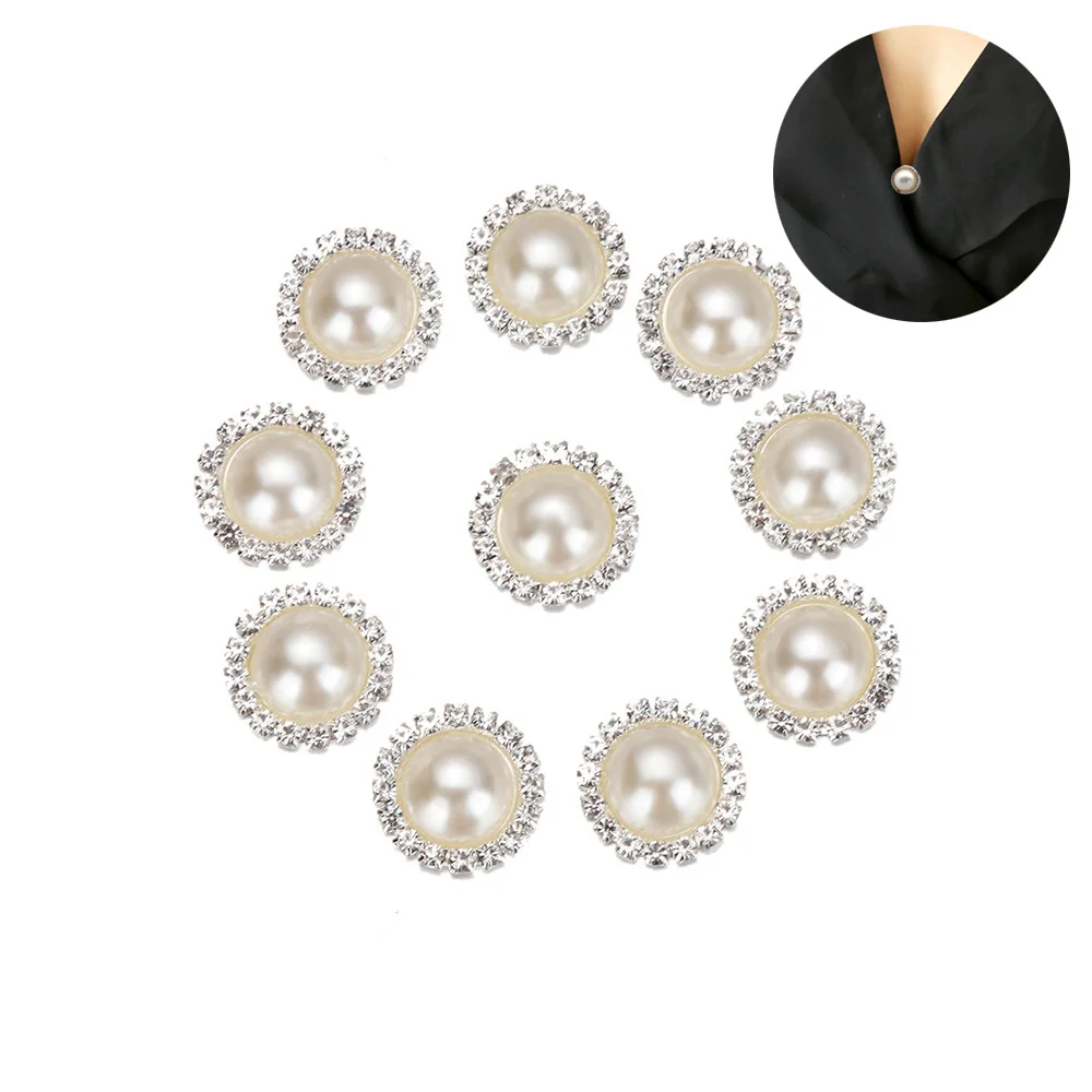 

10Pcs Ivory Pearls Rhinestones Buttons Metal Wedding Invitations Decorate Button Trinket Hair Flower Center Scrapbooking