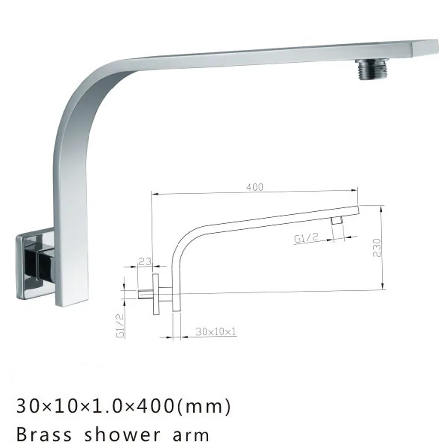 Brass Gooseneck Square Chrome Wall Mounted Shower Arm Extension for