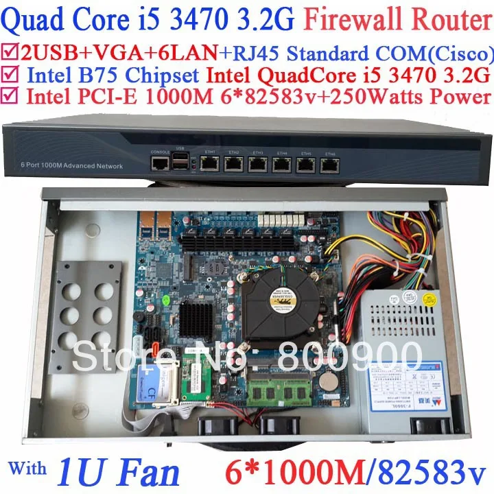 

carte buffet platform 1U network server Barebone PC 6 Gigabit 82583v Lan Intel Quad Core i5 3470 3.2G Wayos PFSense ROS support
