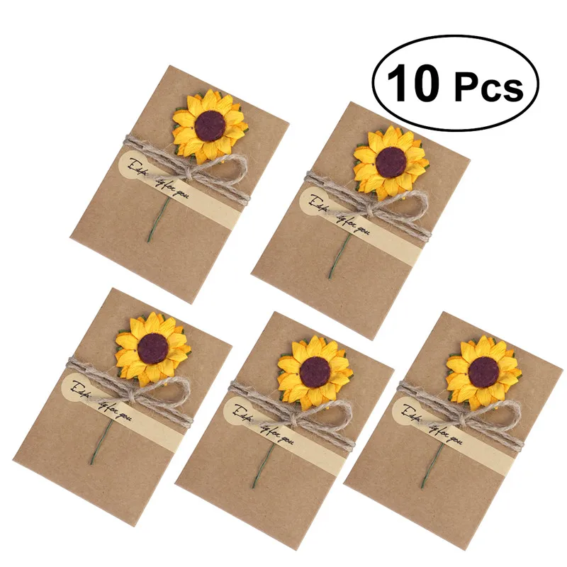 10 шт поздравительные открытки спасибо открытки с сушеным цветком для мамы учительницы друзья семьи подарочные открытки - Цвет: sunflower