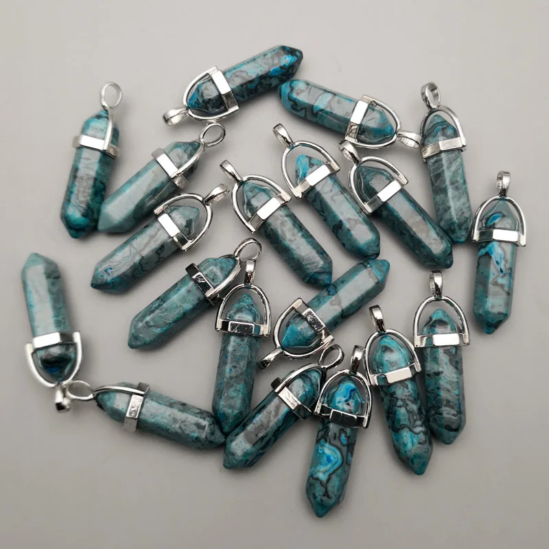 Модный трендовый натуральный камень, Кристальные подвески и ожерелья для изготовления 100 шт, ювелирное изделие, смешанный Шарм - Окраска металла: blue agate