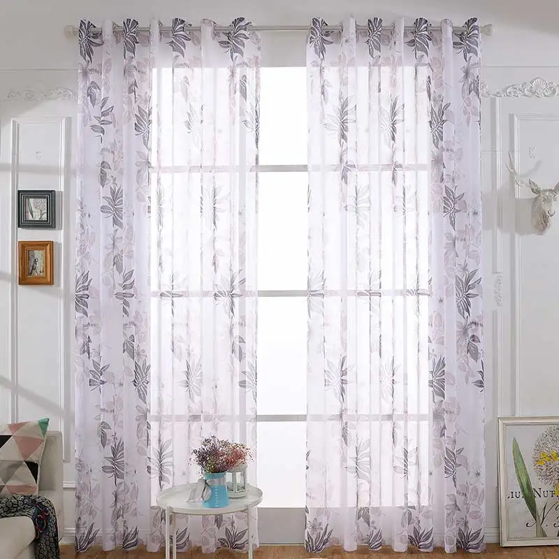 Lovalin ventana cortina de pantalla planta de impresión hilo translucidus tulle cortina gasa estilo pastoral rideaux pour le salon