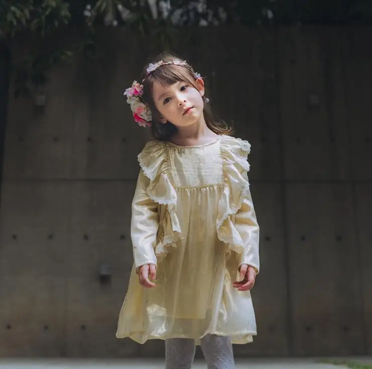 New Autumn Baby Kids Silk Ruffles Boutique Dresses Princess Girls Fairy High Quality Dress 6 pcs/lot Wholesale Free Shipping | Детская