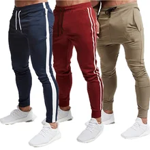 Мужские быстросохнущие штаны для бега, мужские хлопковые спортивные штаны для бодибилдинга, мужские полосатые брюки-карандаш