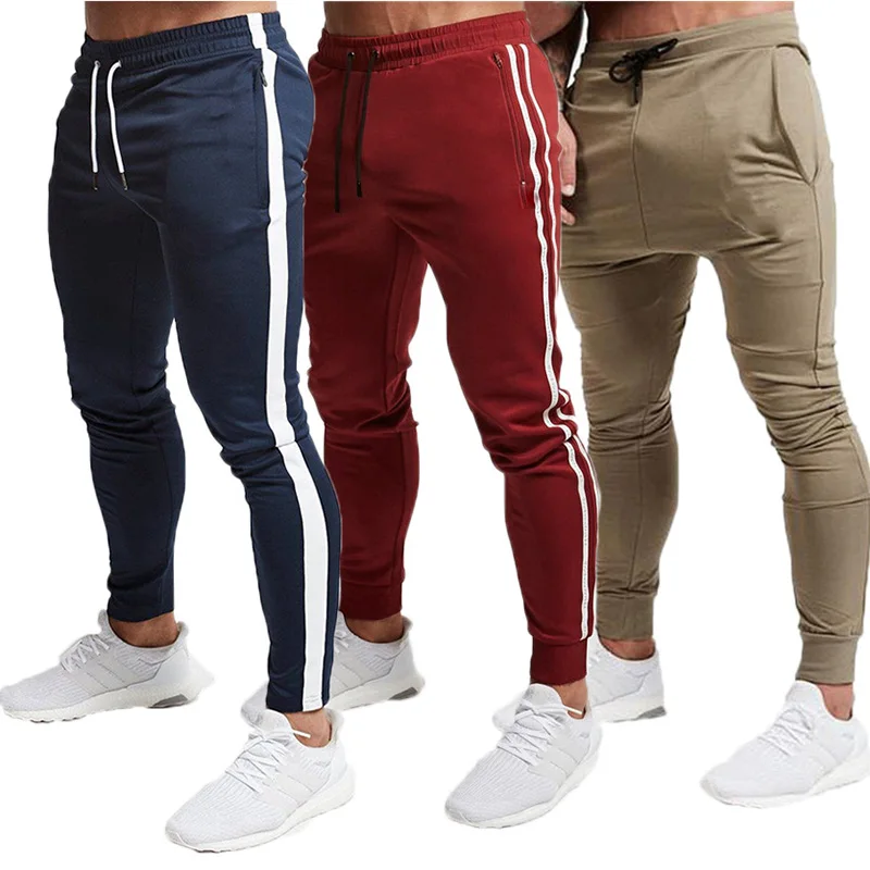 Acheter 2018 Fitness Joggers hommes séchage rapide pantalons de course hommes coton musculation pantalons de survêtement Sport Jogging pantalons hommes rayé crayon pantalon