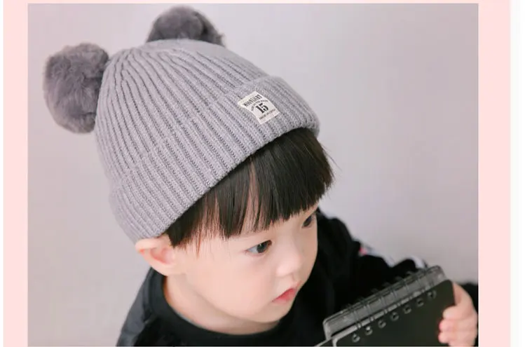 hats for girls winter hats for girls boys caps children cap kids hat knitted ear cap cat hat fleece hat two ears pom pom hat  (10)