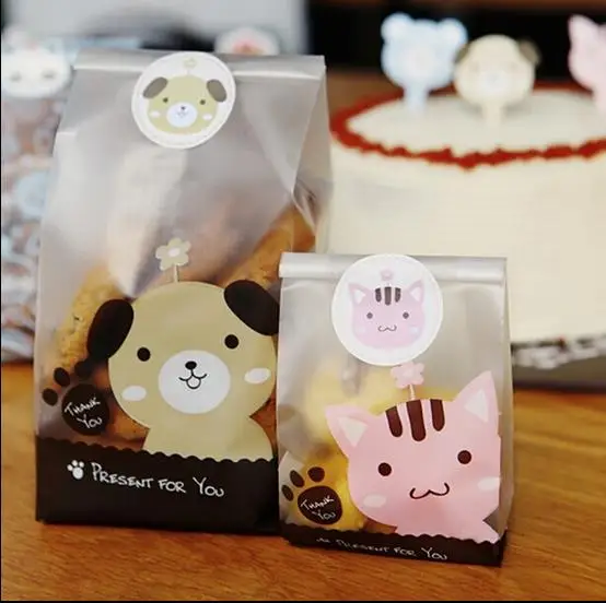 

Ctrue 12pcs Plastic Biscuit Cookie Bag Baking Packs Sac Plastique Cute Dog Cat Pattern Packaging for Cookies Bolsas de Regalo