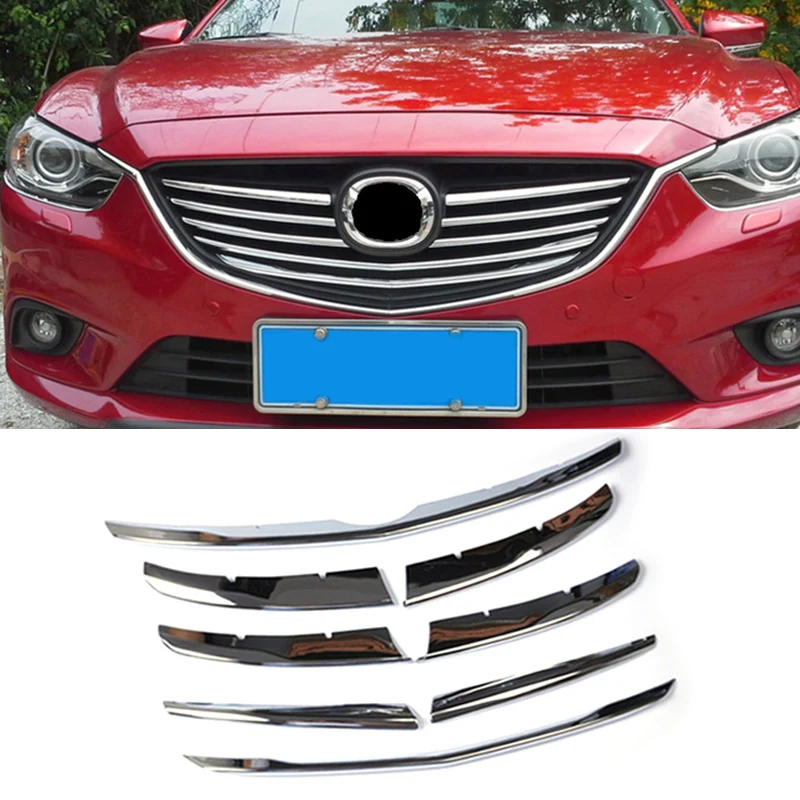 

For Mazda 6 Atenza m6 Gj 2014 2015 Chrome Front Mesh Grille Grill Cover Trim Radiator Strip Molding Garnish Decoration Guard 8pc
