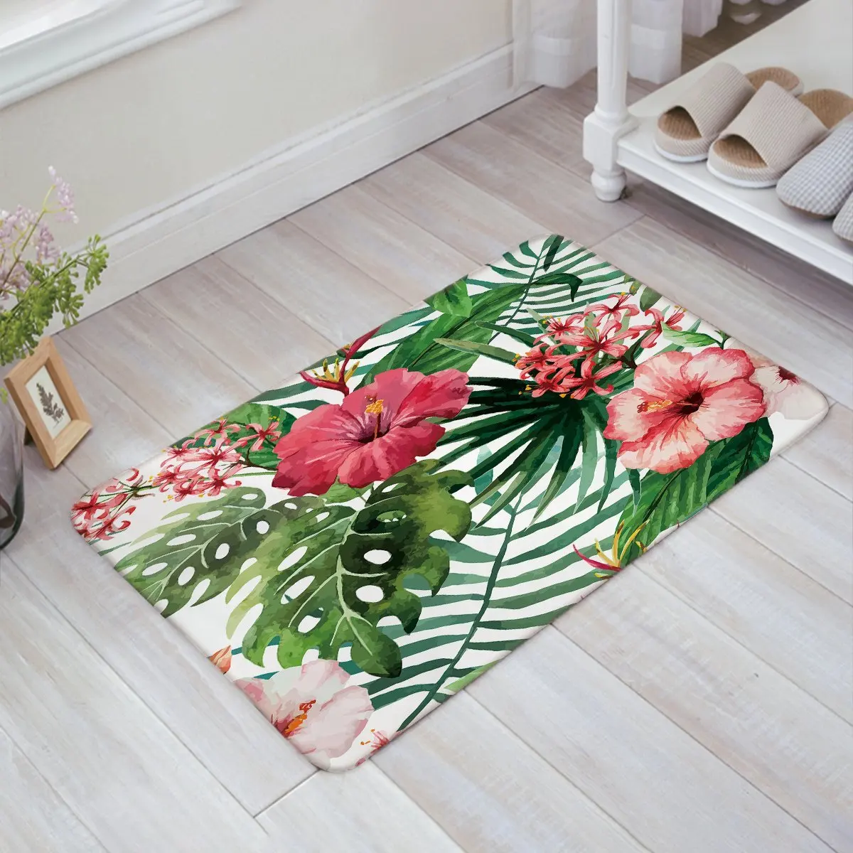 Tropical Wild Orchid Flowers with Palm Leaves Print Exotic Style Nature