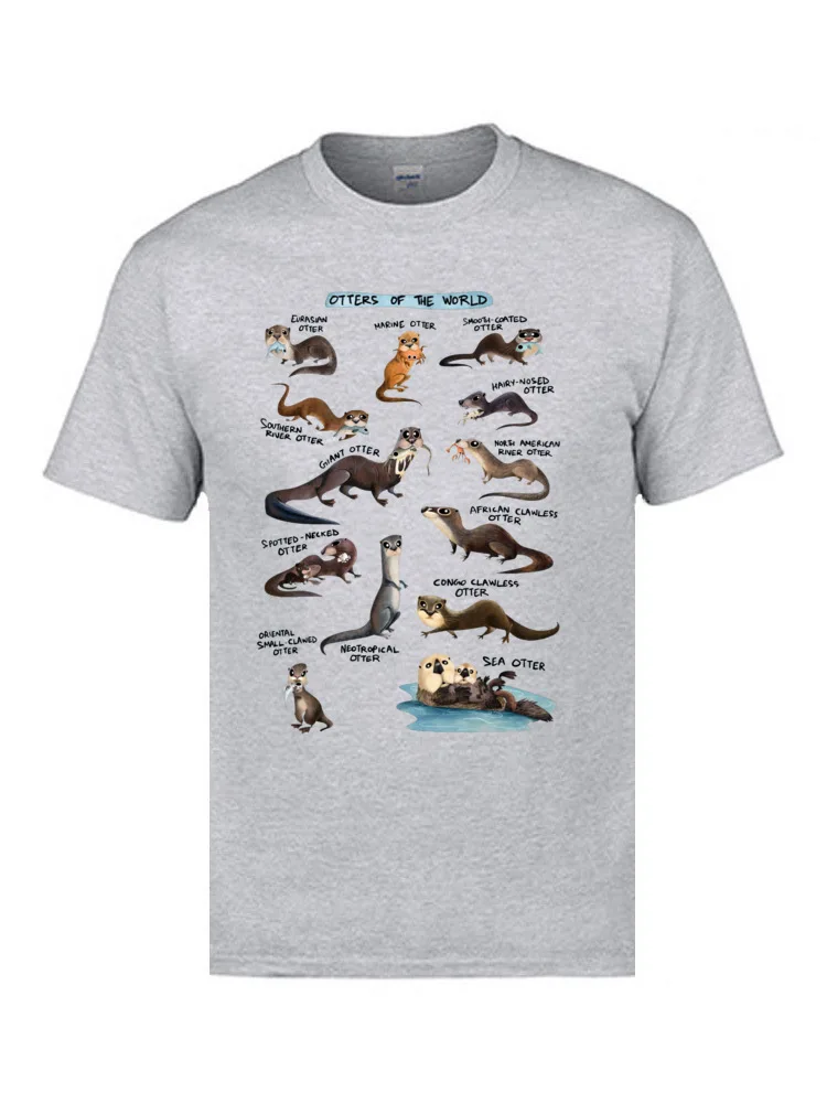 Classic Otters of the World 4297 Design Short Sleeve Top T-shirts Summer O Neck 100% Cotton T Shirt for Men T Shirt Casual Otters of the World 4297 grey