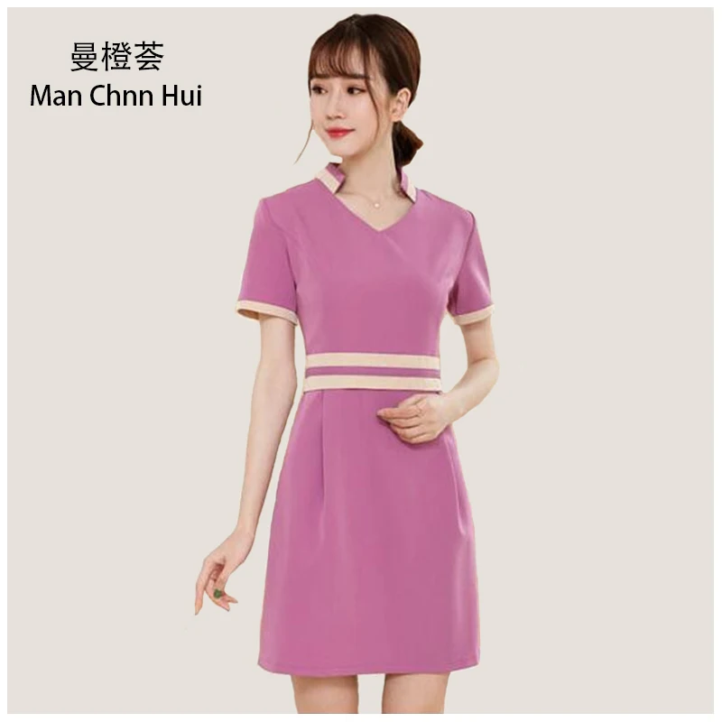 

Beautician clothing dress summer Slim Beauty Salon overalls short sleeve SPA beauty uniforms S-5XL plus size Thai Waiter dress