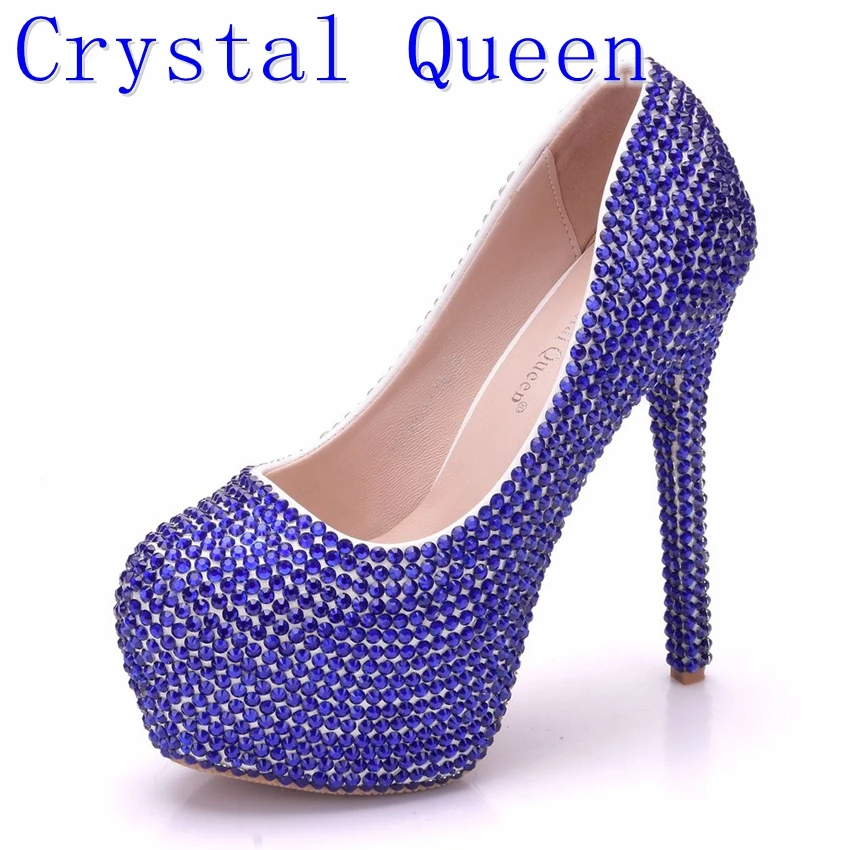 Buy Crystal Queen Beautiful Fashion Blue Wedding Shoes Woman Pumps Rhinestone