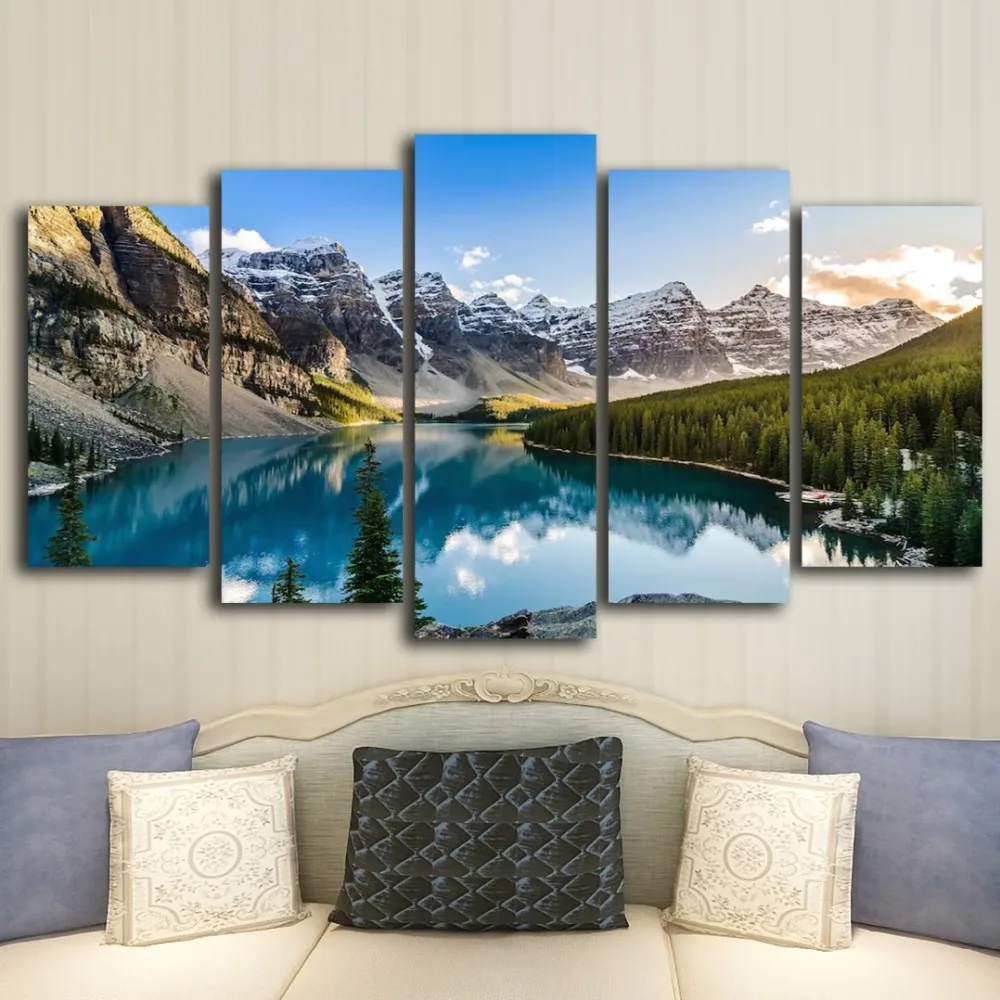 

5 Pieces Modern Canvas Moraine Lake And Mountain Painting Wall Art The Picture For Home DecorationGiclee Artwork For Wall Decor