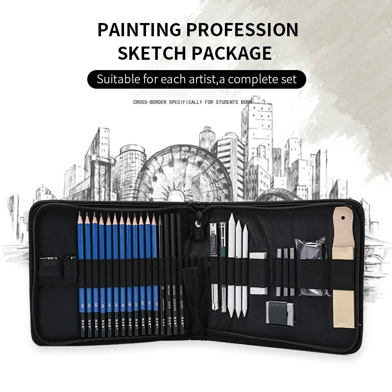 

33pcs Sketch Pencil Set Professional Sketching Drawing Kit Set Canvas Folded Carrying Bags For Painter School Students