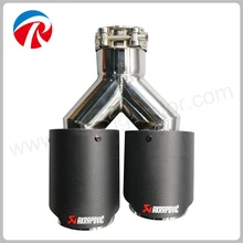 Universal Dual inlet 63mm outlet 89mm Akrapoviv Car Carbon Fiber Exhaust Pipe Silencer Stainless Steel Muffler Tip Tail Pipe